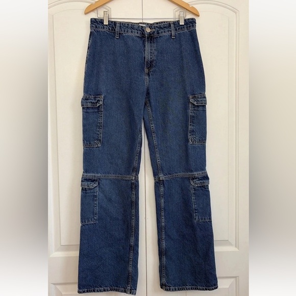 Zara Denim - Zara Dark Blue Wide-Leg Cargo Jeans
